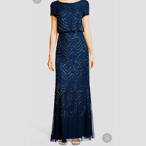 ✨Adrianna Papell Scalloped Beaded Blouson Gown